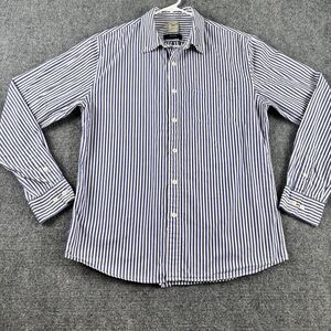POLHAM Mens Shirt L Blue White Stripe Long Sleeve Button Up Pocket